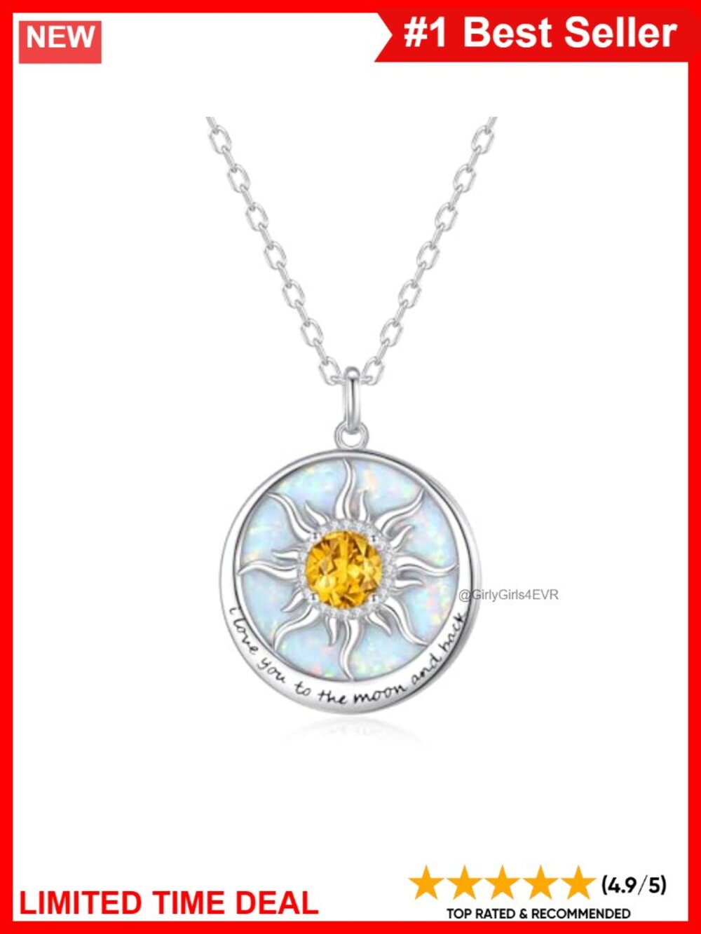 Sunflower Pendant Necklace 925 Sterling Silver Opal Engraved Message